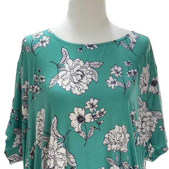 Nine Britton Women's Floral Dress Teal Short Sleeve Side Ruching Form Fitting 3X - Picture 4 of 4